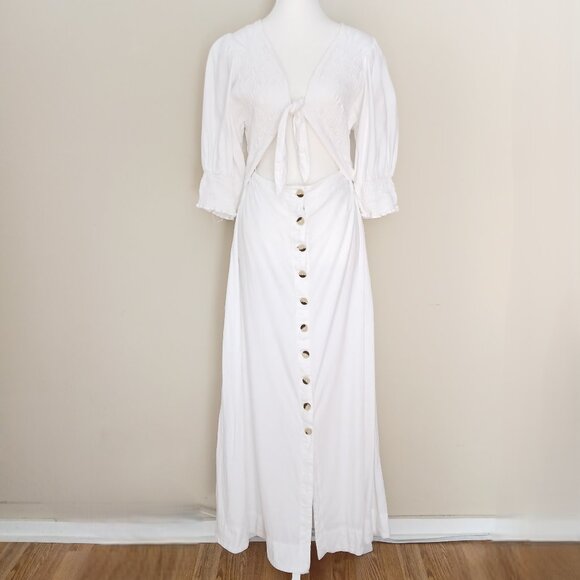 Free People String of Hearts Linen Blend Cutout Maxi Dress White Size Large - Picture 3 of 9